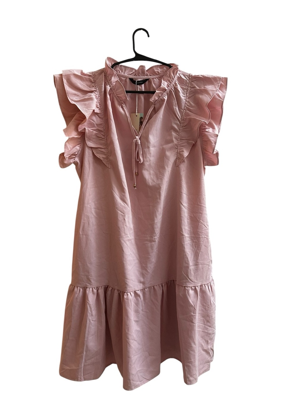 NWT Dokotoo Ruffled Tie-Neck Pink Mini Dress